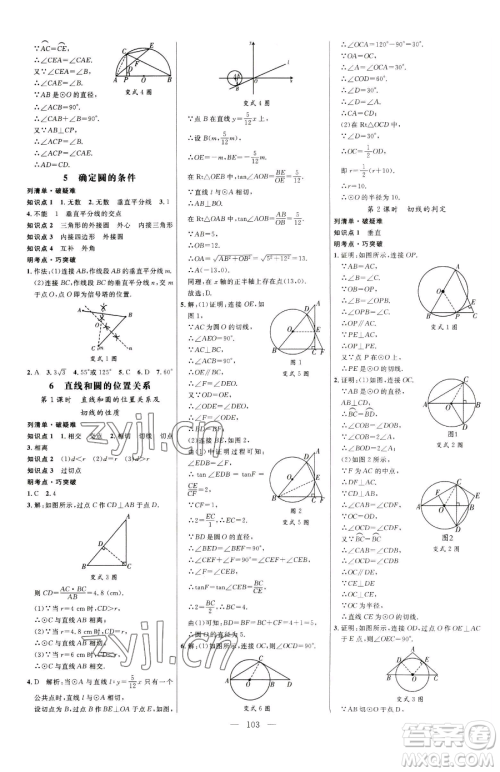 延边大学出版社2023细解巧练九年级下册数学鲁教版五四制参考答案