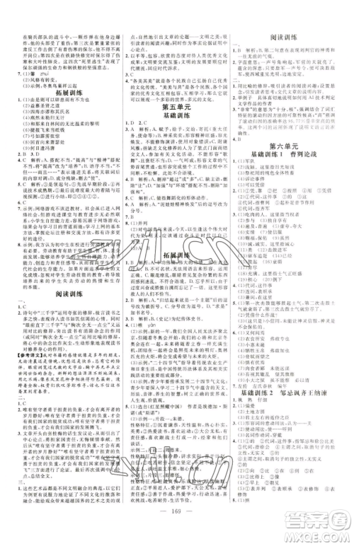 延边大学出版社2023细解巧练九年级下册语文鲁教版五四制参考答案