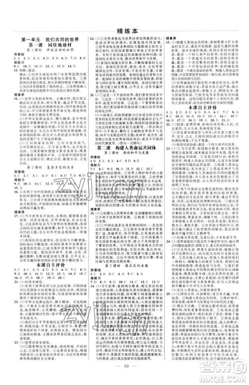 延边大学出版社2023细解巧练九年级下册道德与法治人教版五四制参考答案