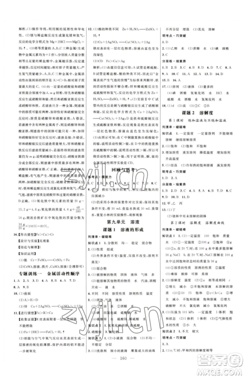 延边大学出版社2023细解巧练九年级下册化学人教版参考答案 延边大学出版社2023细解巧练九年级下册化学人教版参考答案