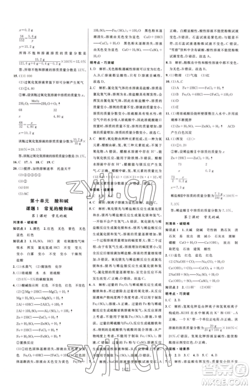 延边大学出版社2023细解巧练九年级下册化学人教版参考答案