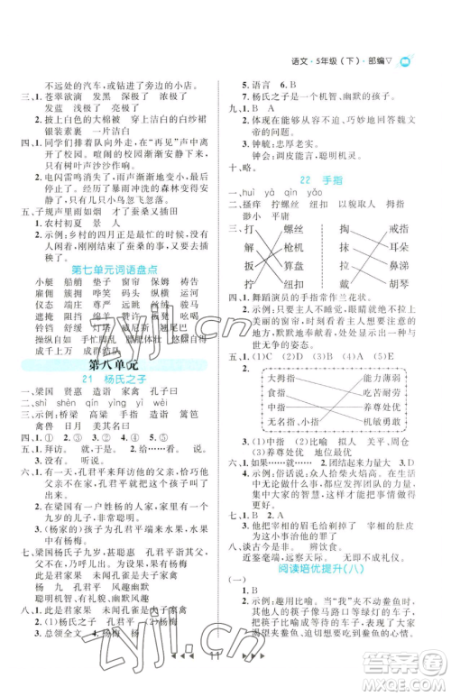 延边大学出版社2023细解巧练五年级下册语文人教版参考答案