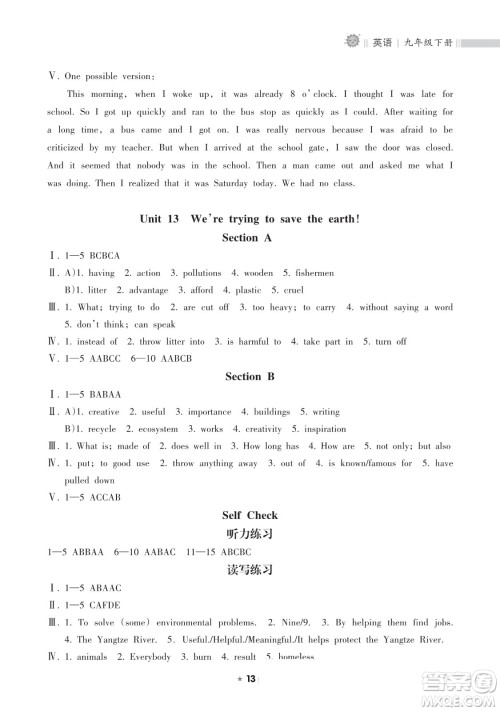 海南出版社2023新课程课堂同步练习册九年级下册英语人教版参考答案