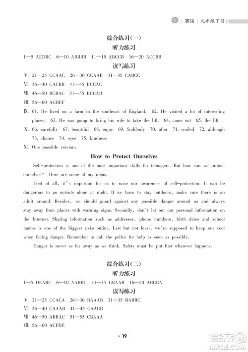 海南出版社2023新课程课堂同步练习册九年级下册英语人教版参考答案