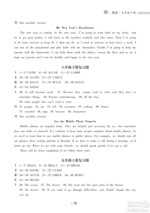 海南出版社2023新课程课堂同步练习册九年级下册英语人教版参考答案