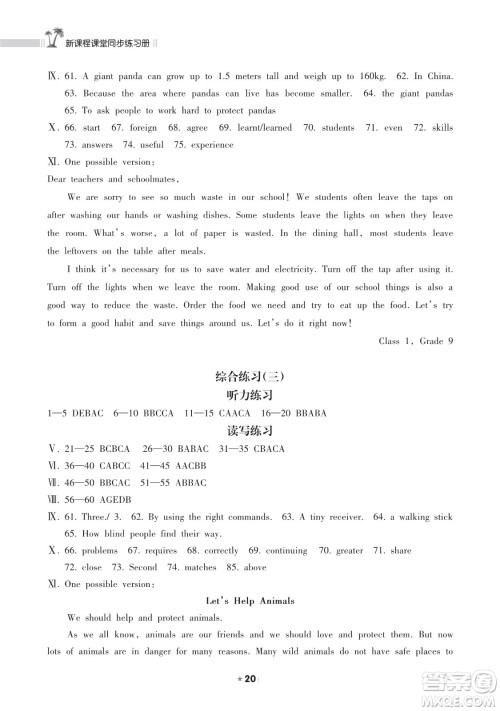 海南出版社2023新课程课堂同步练习册九年级下册英语人教版参考答案