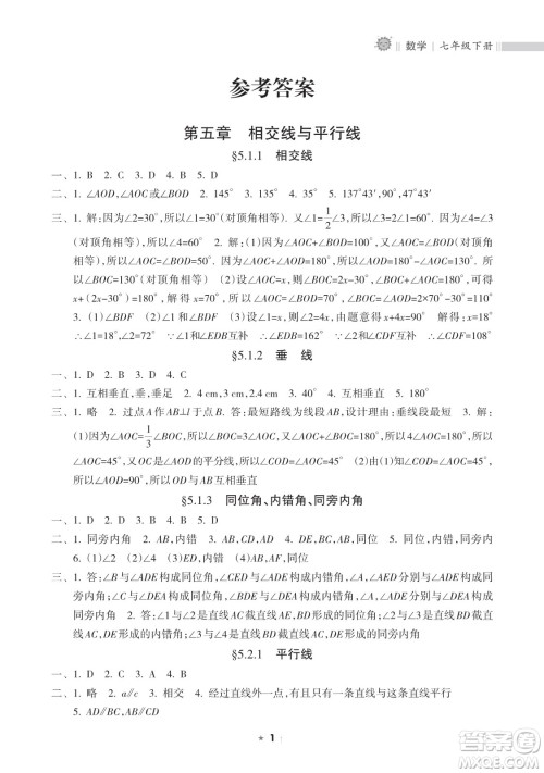 海南出版社2023新课程课堂同步练习册七年级下册数学人教版参考答案