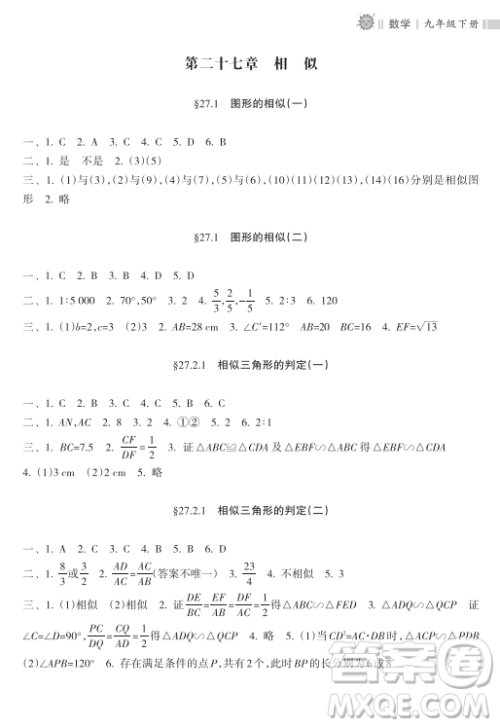 海南出版社2023新课程课堂同步练习册九年级下册数学人教版参考答案