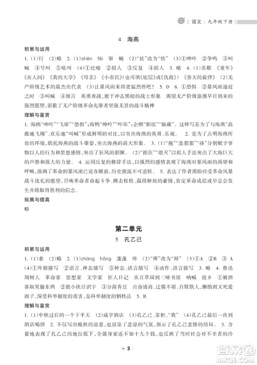 海南出版社2023新课程课堂同步练习册九年级下册语文人教版参考答案
