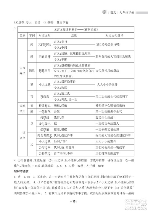 海南出版社2023新课程课堂同步练习册九年级下册语文人教版参考答案