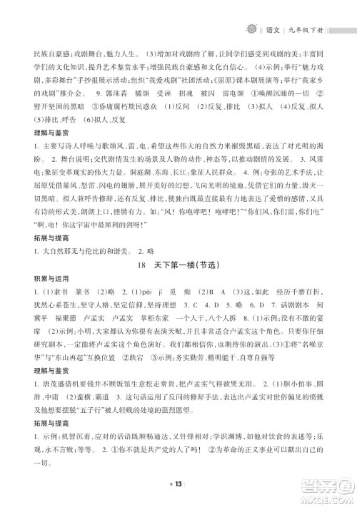 海南出版社2023新课程课堂同步练习册九年级下册语文人教版参考答案