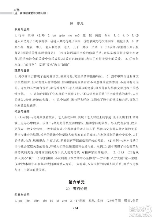 海南出版社2023新课程课堂同步练习册九年级下册语文人教版参考答案