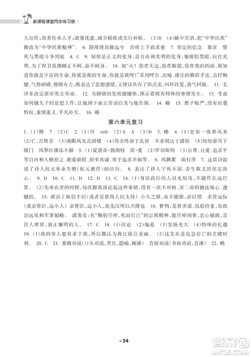 海南出版社2023新课程课堂同步练习册九年级下册语文人教版参考答案