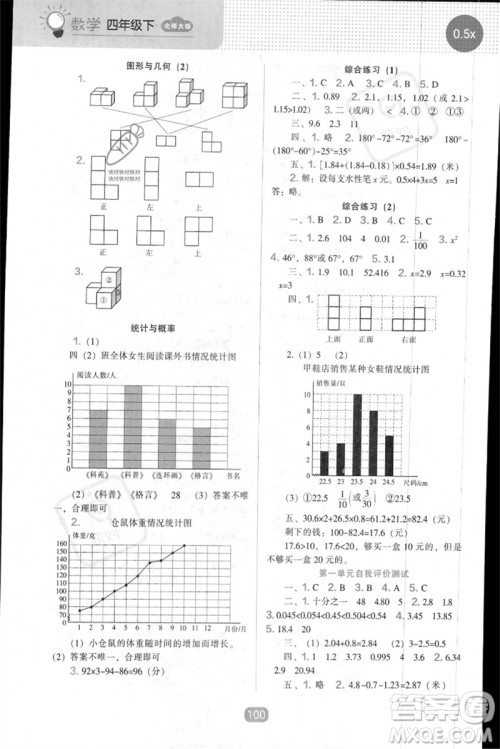 辽海出版社2023新课程能力培养四年级数学下册北师大版参考答案 辽海出版社2023新课程能力培养四年级数学下册北师大版参考答案