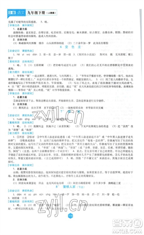 辽海出版社2023新课程语文能力培养九年级下册人教版D版大连专用参考答案