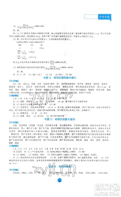 辽海出版社2023新课程化学能力培养九年级下册人教版参考答案