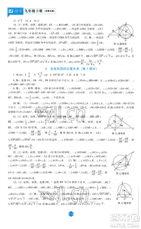 辽海出版社2023新课程数学能力培养九年级下册北师大版参考答案