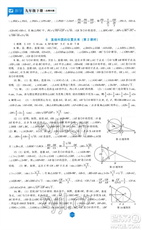 辽海出版社2023新课程数学能力培养九年级下册北师大版参考答案