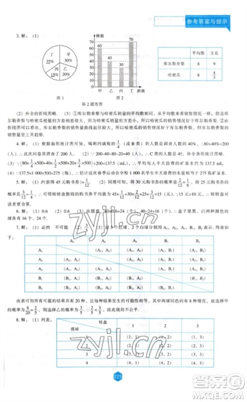 辽海出版社2023新课程数学能力培养九年级下册北师大版参考答案