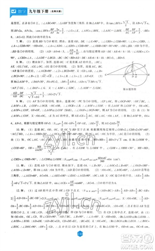 辽海出版社2023新课程数学能力培养九年级下册北师大版参考答案