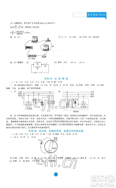 辽海出版社2023新课程物理能力培养九年级下册人教版参考答案