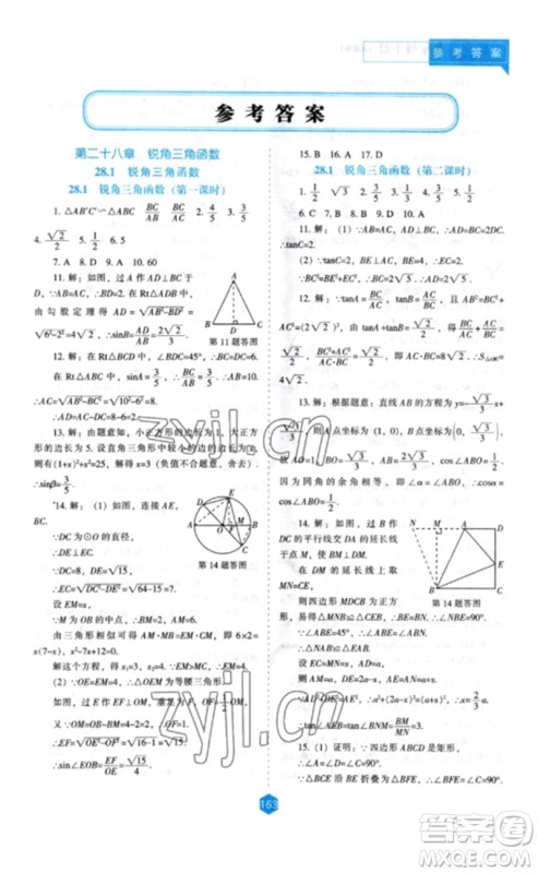 辽海出版社2023新课程数学能力培养九年级下册人教版参考答案