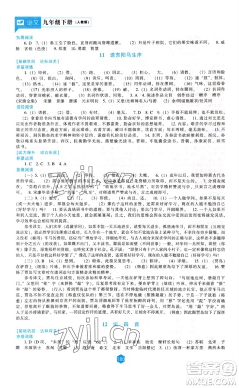 辽海出版社2023新课程语文能力培养九年级下册人教版参考答案