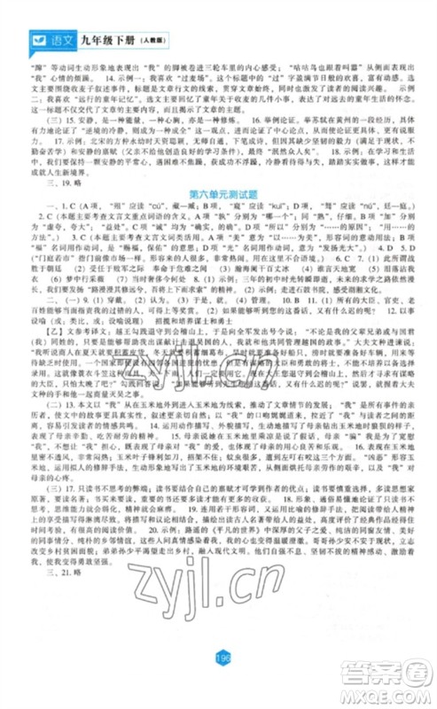 辽海出版社2023新课程语文能力培养九年级下册人教版参考答案