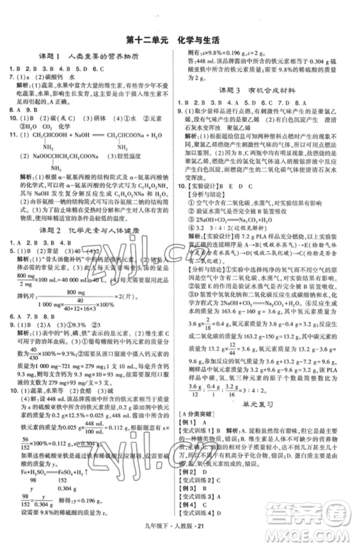 甘肃少年儿童出版社2023经纶学典学霸题中题九年级下册化学人教版参考答案