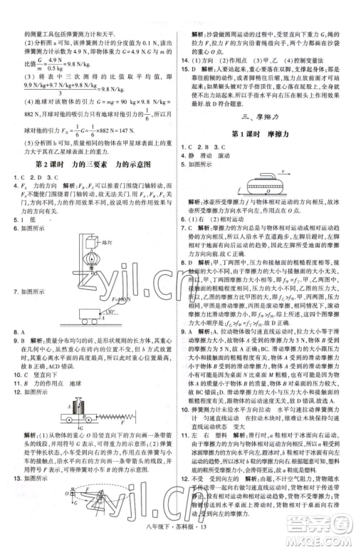 甘肃少年儿童出版社2023经纶学典学霸题中题八年级下册物理苏科版参考答案