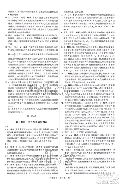 甘肃少年儿童出版社2023经纶学典学霸题中题八年级下册物理苏科版参考答案