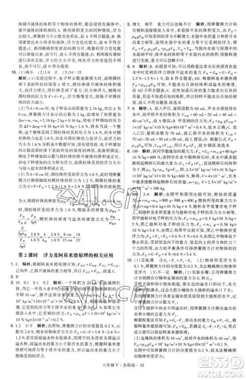 甘肃少年儿童出版社2023经纶学典学霸题中题八年级下册物理苏科版参考答案