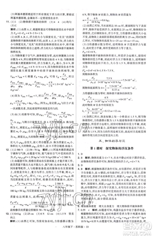 甘肃少年儿童出版社2023经纶学典学霸题中题八年级下册物理苏科版参考答案