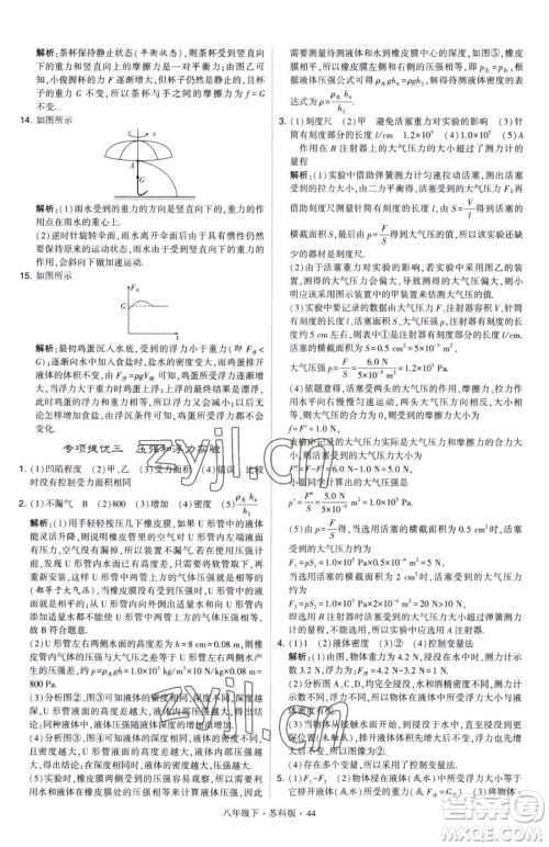 甘肃少年儿童出版社2023经纶学典学霸题中题八年级下册物理苏科版参考答案