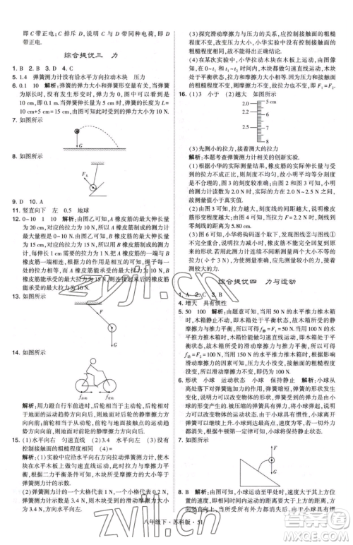甘肃少年儿童出版社2023经纶学典学霸题中题八年级下册物理苏科版参考答案