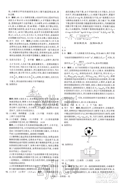 甘肃少年儿童出版社2023经纶学典学霸题中题八年级下册物理苏科版参考答案