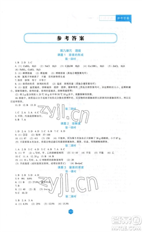 辽海出版社2023新课程化学能力培养九年级下册人教版D版大连专用参考答案