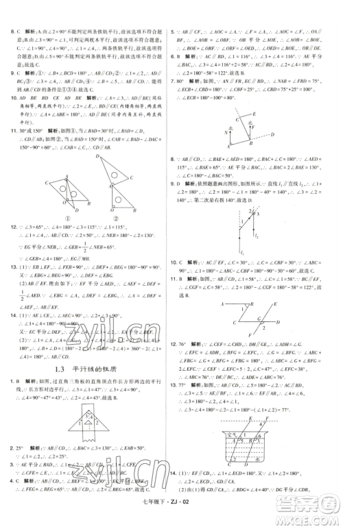 甘肃少年儿童出版社2023经纶学典学霸题中题七年级下册数学浙教版参考答案