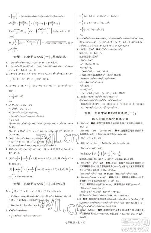 甘肃少年儿童出版社2023经纶学典学霸题中题七年级下册数学浙教版参考答案
