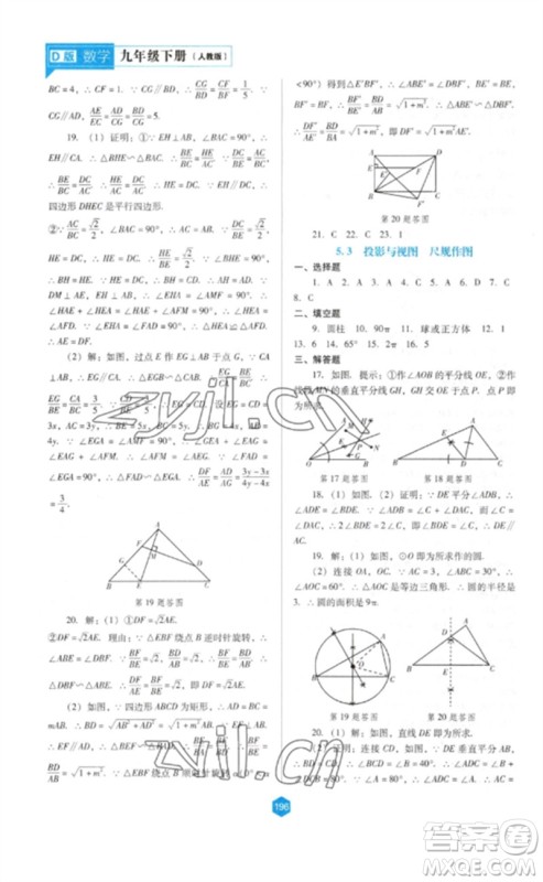辽海出版社2023新课程数学能力培养九年级下册人教版D版大连专用参考答案
