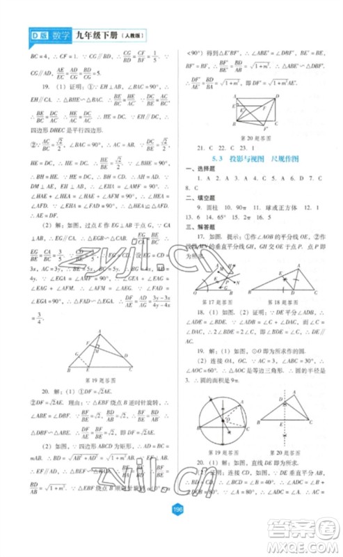 辽海出版社2023新课程数学能力培养九年级下册人教版D版大连专用参考答案 辽海出版社2023新课程数学能力培养九年级下册人教版D版大连专用参考答案