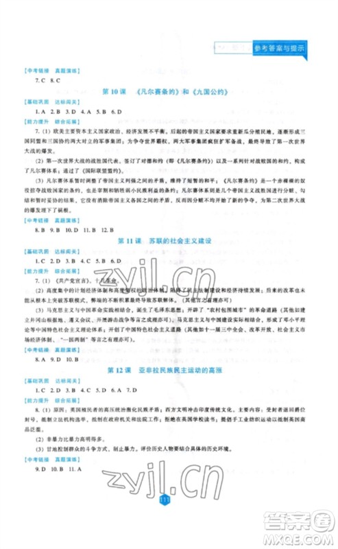 辽海出版社2023新课程历史能力培养九年级下册人教版参考答案