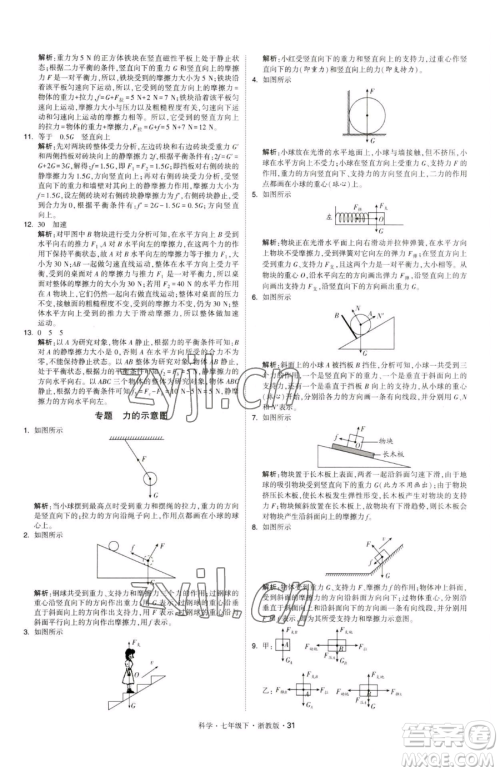 甘肃少年儿童出版社2023经纶学典学霸题中题七年级下册科学浙教版参考答案