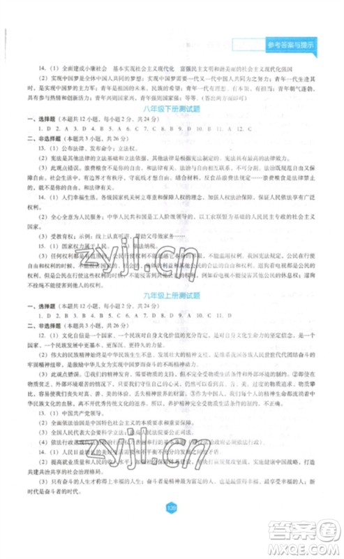辽海出版社2023新课程道德与法治能力培养九年级下册人教版D版大连专用参考答案 辽海出版社2023新课程道德与法治能力培养九年级下册人教版D版大连专用参考答案