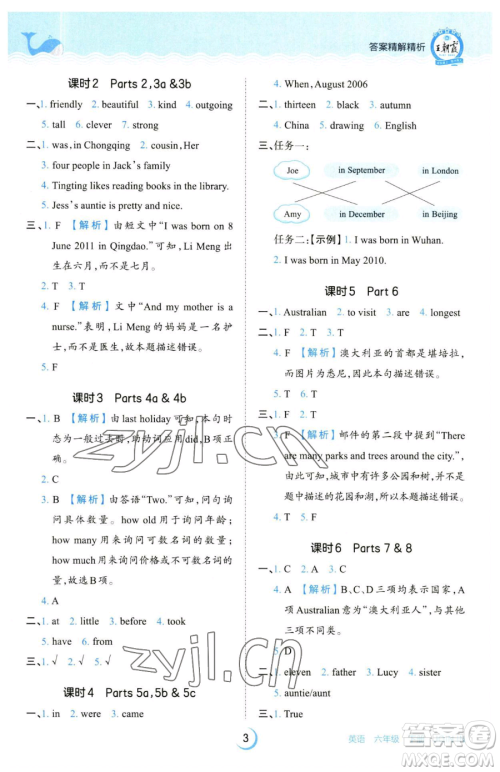 江西人民出版社2023王朝霞德才兼备作业创新设计六年级下册英语剑桥版参考答案