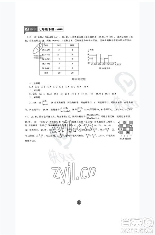 辽海出版社2023新课程数学能力培养七年级下册人教版参考答案