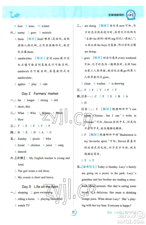 江西人民出版社2023王朝霞德才兼备作业创新设计六年级下册英语人教PEP版参考答案