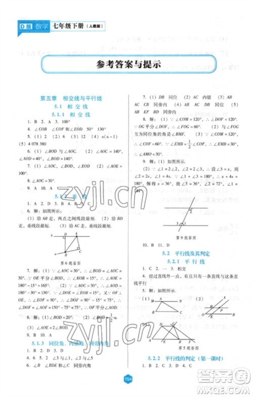 辽海出版社2023新课程数学能力培养七年级下册人教版D版大连专用参考答案