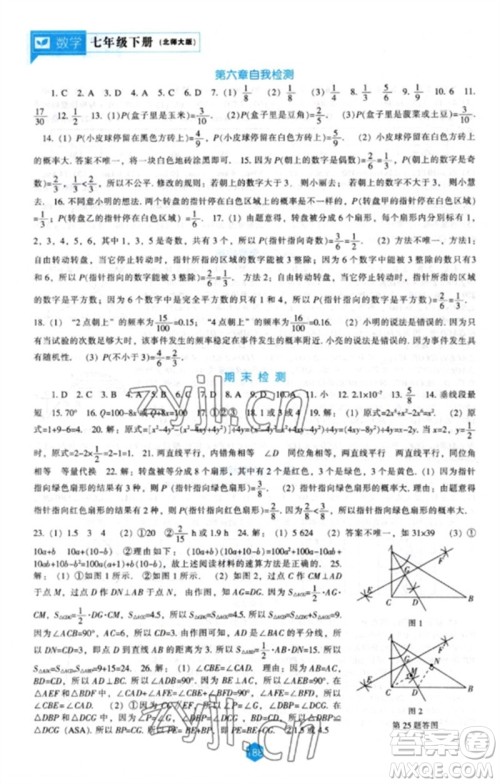 辽海出版社2023新课程数学能力培养七年级下册北师大版参考答案