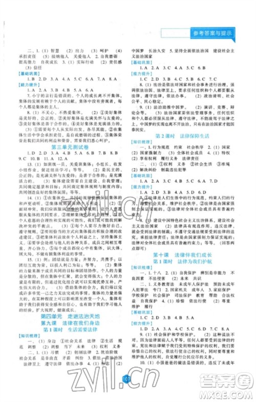 辽海出版社2023新课程道德与法治能力培养七年级下册人教版参考答案